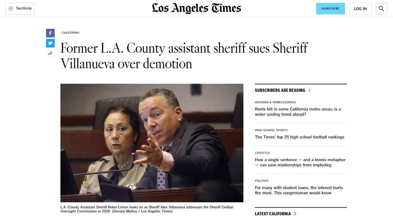 Former L.A. County assistant sheriff sues Sheriff Villanueva over ...